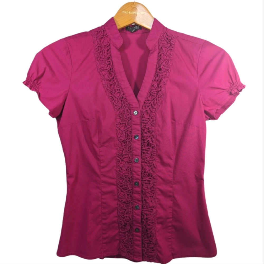 Express Essential Stretch Button Down Blouse Pink XS